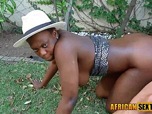 outdoor doggy escalates to brutal ebony face fuck on big ass babe