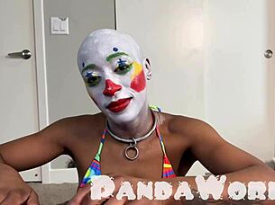 bald ebony clown cleo panda gags on bbc deepthroat anal facefuck savagery
