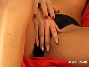 Redhead lesbian mistress fingers sub's big ass pussy