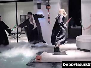 chloe temple skips sword fight with stepdads for deep cock sucking plowing