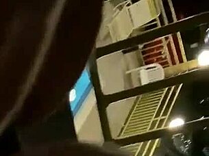 Risky public balcony fuck exposes wet pussy to hotel crowds