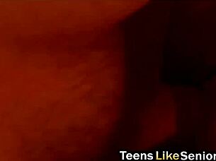 petite brunette teen bends over for senior's retro hardcore doggystyle fuck