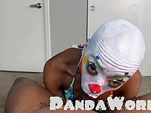 bald ebony clown cleo panda gags on bbc deepthroat anal facefuck savagery