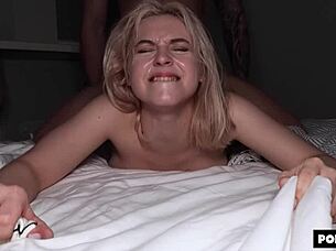 rough manhandling makes her petite pussy drip wet