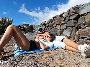 hot brunette teen babe risks public outdoor cowgirl ride caught on cam