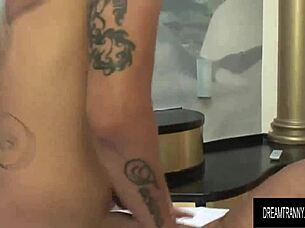 Blonde tgirl Ellen Silva's tight ass banged hard by lucky stud 🍑💦