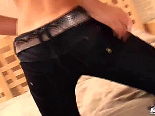 my panties teasingly peek from tight new jeans