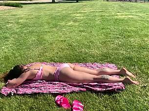 pov deepthroat from dakota marr after spying her sunbathing nude