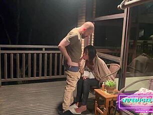 WIFE FUCKED HARD ON CHILLY PORCH ROOFTOP HOMEMADE!