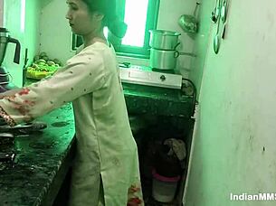 Indian maid deepthroats then fucks wildly in kitchen!