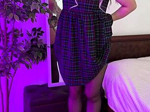 mature milf teases in crotchless panties and stockings while caressing her curvy ass