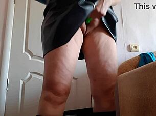 secretary teases leather skirt orgasm in office
