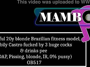 blonde brazilian fitness model gaped by three huge cocks dap