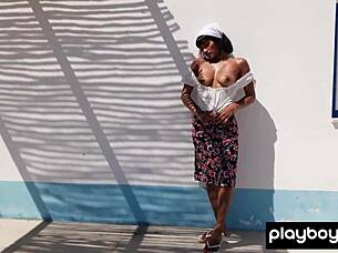 Petite asian angel constance strips outdoor squeezing tits juicy orange rip clothes