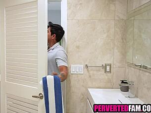 Stepbrother spies stepsis showering and can't resist joining