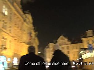 european couple picks up brunette for public pov pounding