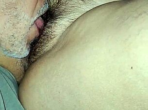 teresa jerks me off i lick her hairy pussy then cum on foot