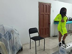 Submissive whore in uniform gets groped hard at work by boss