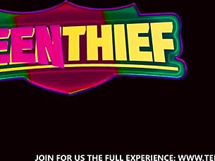 Cute petite thief roleplays foreplay in full storyline adventure