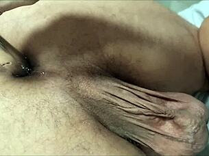 Horny bisexual wife shoves vibrator deep in husband's ass!