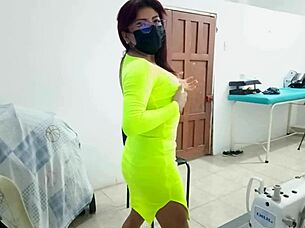 Submissive whore in uniform gets groped hard at work by boss