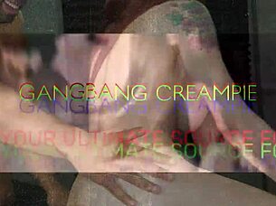 redhead big tits babe creampied wildly in sloppy gangbang