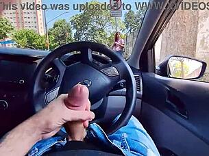 stroking hard in the car watching hottie at bus stop 😏