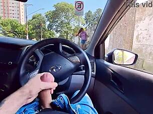 stroking hard in the car watching hottie at bus stop 😏