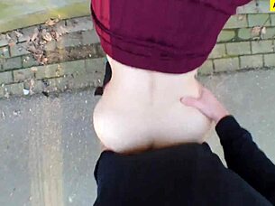 pov public fuck with cute young brunette student outdoors