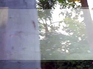 Two naughty brunettes kiss and lick pussies outdoors passionately