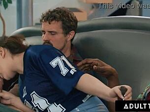 Naughty Leana Lovings rides stepdad's buddy almost caught facial