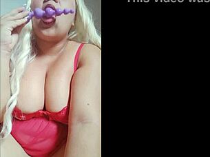 blonde plumps up with monster tentacle toy