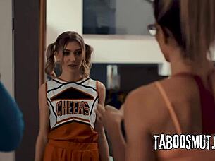 Petite blonde Marykate Moss rides MILF Cory Chase doggystyle