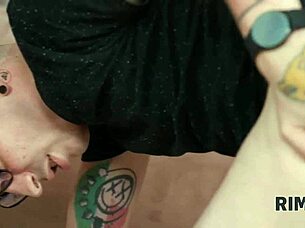 Beautiful blonde nerd couple indulges in european ass licking fetish play