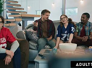 Naughty Leana Lovings rides stepdad's buddy almost caught facial