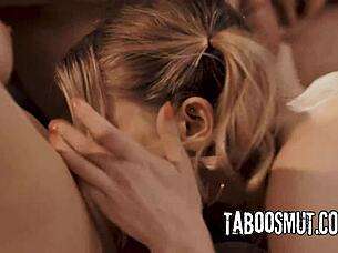 Petite blonde Marykate Moss rides MILF Cory Chase doggystyle