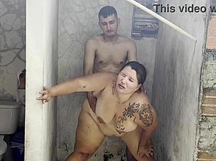 Milf fucks lover wildly in steamy shower now