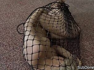 Euro submissive trapped dominated roughly in kinky bondage web