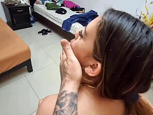 hermosa tattooed latina fishnets big ass homemade masturbates till chest cumshot