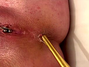 german milf in gold heels fingers gaping asshole and rides juicy pussy wildly