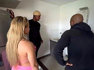 blonde milf latina teams with brunettes for bbc interracial creampie threesome