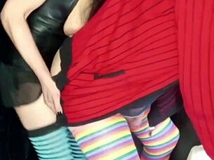 suggestive brunette milf straps on for intense anal pegging of huge cocked big ass lover