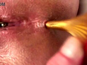 german milf in gold heels fingers gaping asshole and rides juicy pussy wildly