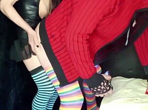 suggestive brunette milf straps on for intense anal pegging of huge cocked big ass lover