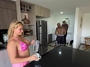 blonde milf latina teams with brunettes for bbc interracial creampie threesome