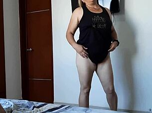 stepmom's big tits bounce as she rides young cock homemade style