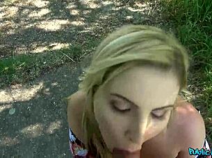 Georgie Lyall strips naked for outdoor public sex pov cumshot