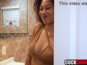 ebony wife cuckolds hubby with muscled black stud cock!