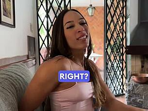 Big-ass Brazilian babe swallows cum in POV