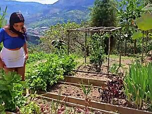 sexy colombian milf thief fucked outdoors by farm owner pounding wet pussy big tits